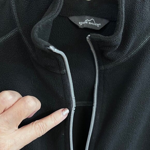 Eddie Bauer Mens Black Fleece Full Zip Jacket L Pockets Light Weight Logo READ - Picture 5 of 11